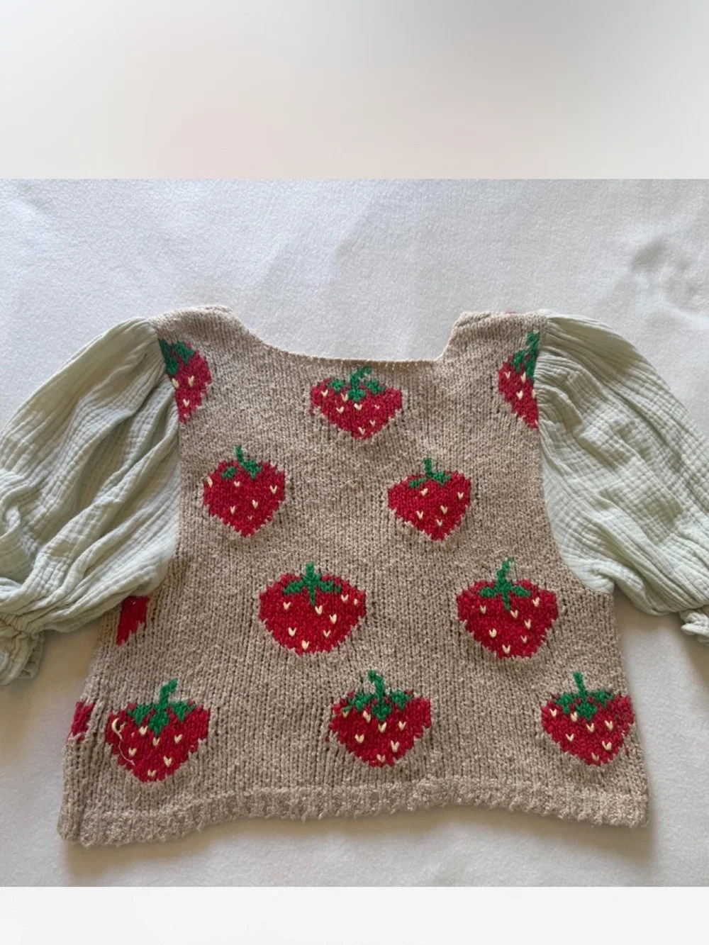 Free people Strawberry Intarsia V-Neck Cropped short sleeve Sweater - Red & Tan